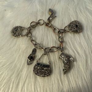 Beautiful Antique Victorian Charm Bracelet Sterling Silver. Tote P6